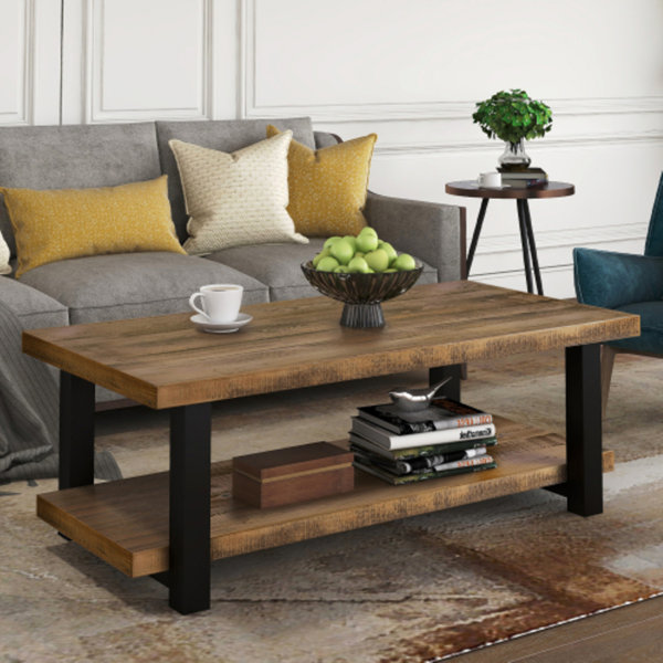 Millwood Pines Natural Coffee Table With Storage Shelf For Living Room, Easy Assembly (Rectangle